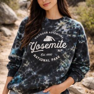 Yosemite National Park Tie-Dye Sweatshirt | Oversized Cozy Crewneck | XL